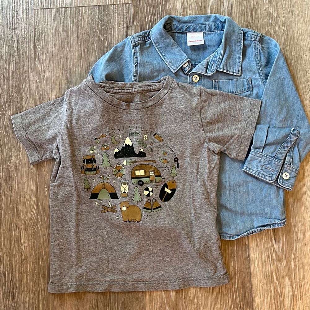 Bundle! Hanna Andersson Chambray Button Down and Patagonia Tee - Boys 2T